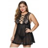Black Hollow-out Bust Lace Upper Open Back Plus Size Babydoll