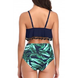 Green Print High Waist Swimsuit