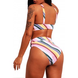 Candy Color Striped Tank High Waist Bikini