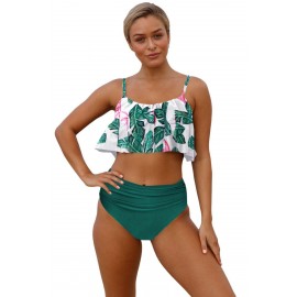 Green Ruffle Top High Waist Bottom Bikini Swimsuit