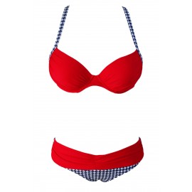 Sexy Red Padded Gather Push-up Bikini Set