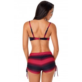 Red Black Ombre Shading Push Up Bikini and Boardshort