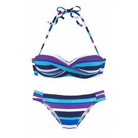 Sky Blue Boho Stripes Push up Bikini Set