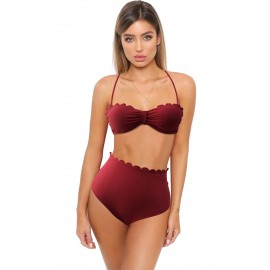 Red Shell Side Strap Bikini Swimsuit