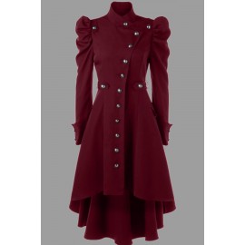 Lovely Work Buttons Design Red Plus Size Coat