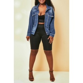 Lovely Casual Buttons Design Blue Plus Size Jacket