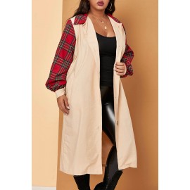 Lovely Casual Patchwork Apricot Plus Size Trench Coat