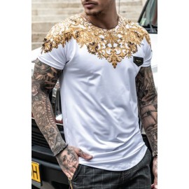 Lovely Casual O Neck Printed White T-shirt