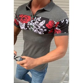 Lovely Casual Rose Printed Grey T-shirt
