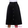 Elegant Retro Style Buttons Front Flared Midi Skirt in Black
