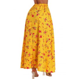 Yellow Floral Thigh Slit Maxi Skirt
