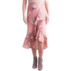 Floral Ruffle Wrap Skirt in Pink